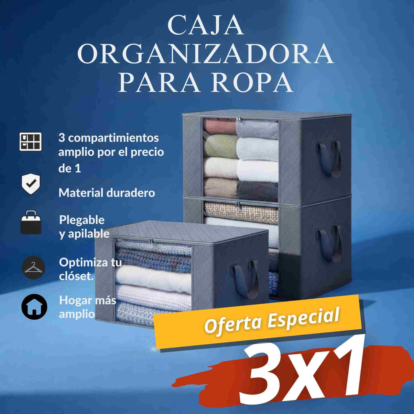 Caja Organizadora de Ropa HomeSpace™- Lleva 3 y Paga 1