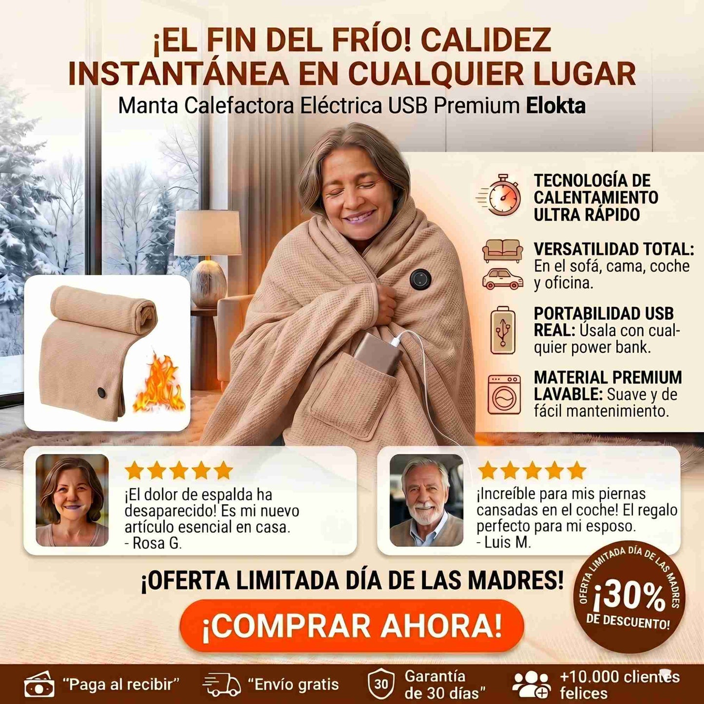 🔥 Manta Calefactora Eléctrica USB - TERMA PLUS ⚡ (Temperatura Regulable)