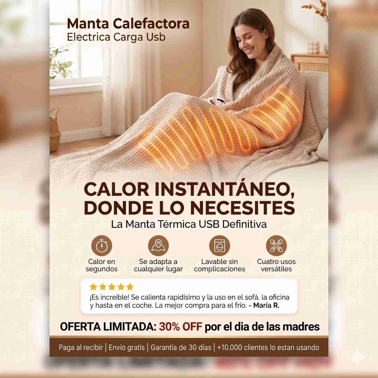 🔥 Manta Calefactora Eléctrica USB - TERMA PLUS ⚡ (Temperatura Regulable)