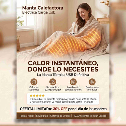🔥 Manta Calefactora Eléctrica USB - TERMA PLUS ⚡ (Temperatura Regulable)